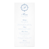 Elegant Vintage Blue Toile Monogram Wedding Menus (Devant)