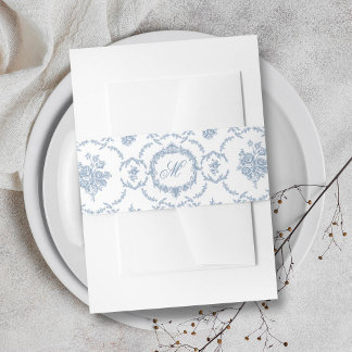 Elegant Vintage Blue Toile Monogram Wedding Uitnodigingen Wikkel