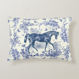 Elegant Vintage Blue White Horse Floral Toile Accent Kussen