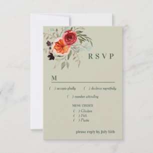 Elegant Vintage Boho Red Oranje Gray Menu RSVP
