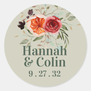 Elegant Vintage Boho Red Oranje Grey Names Ronde Sticker