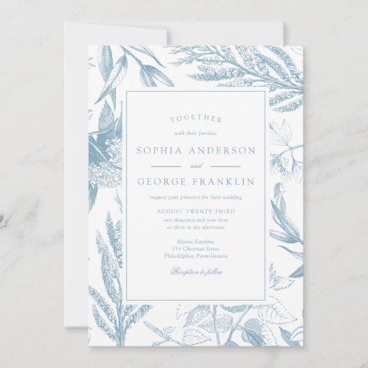 Elegant Vintage Botanical Wedding Invitation Kaart (Voorkant)