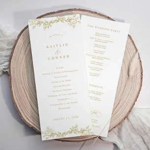 Elegant Vintage Botanisch Huwelijksprogramma Goud Programma