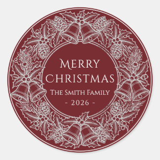 Elegant Vintage Bourgondië Rood Wit Kerst Feestdag Ronde Sticker