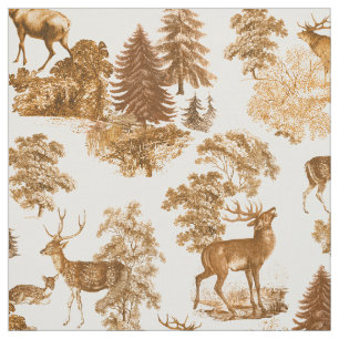 Elegant Vintage Brown Toile Deer Woodland Stof