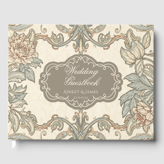 Elegant Vintage Bruin Bloem Bruiloft Gastboek Gastenboek