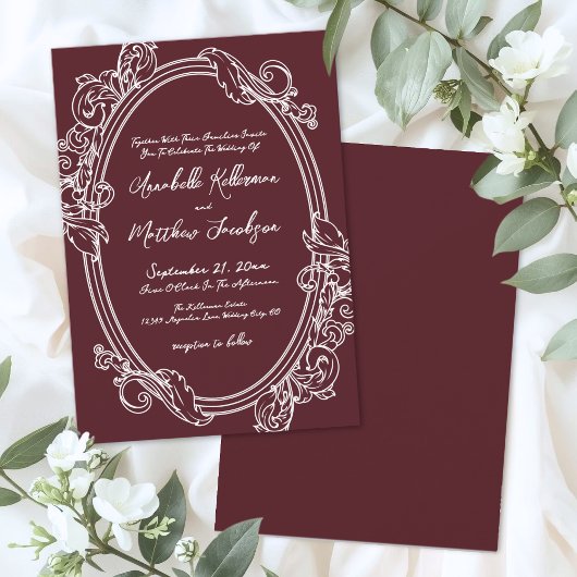 Elegant Vintage Burgundy Wedding Kaart