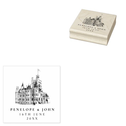 Elegant Vintage Castle Destination Wedding Rubberstempel (Gestempeld)