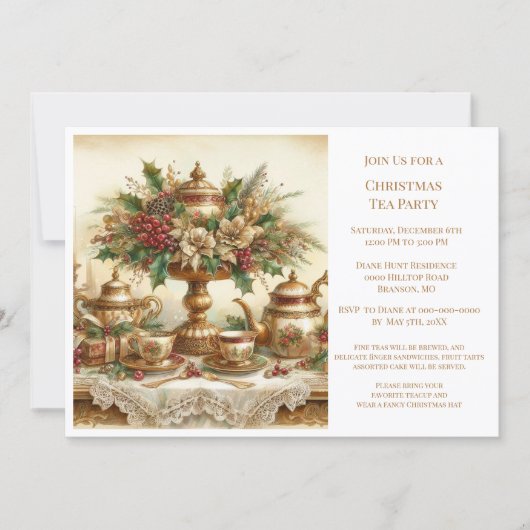 Elégant Vintage Christmas Tea Party Invitation (Devant)