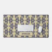 Elégant vintage damassé marine bleu jaune monogram (Clavier et souris)