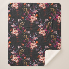 Elegant Vintage Dark Moody Burgundy Floral  Sherpa Deken