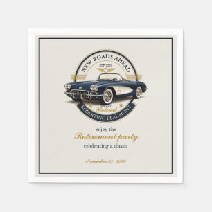 Elegant Vintage Embleem Blauwe Auto Pensioenfeest Servet