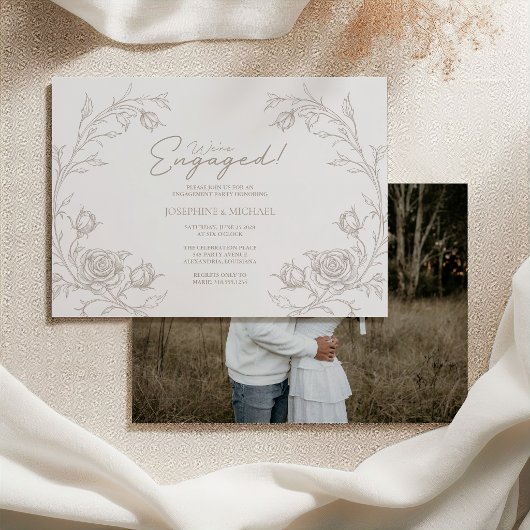 Elegant Vintage Engagement Party Photo Invitation
