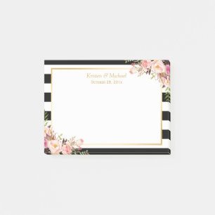Elegant Vintage Floral Black White Stripes Wedding Post-it® Notes