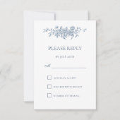 Elégant Vintage Floral Blue Wedding RSVP (Devant)