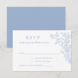 Elegant Vintage Floral Dusty Blue Wedding RSVP Kaart