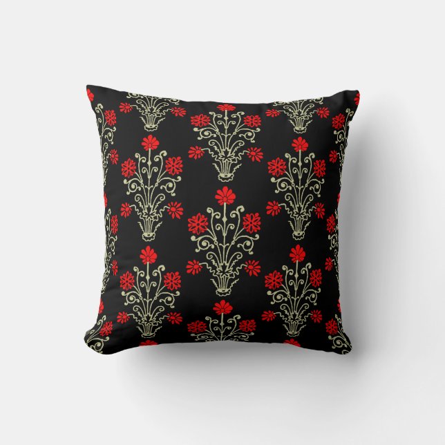 Élégant Vintage Floral Etching Red Gold Coussin (Recto)
