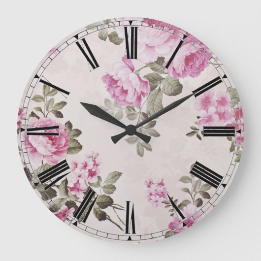 Elegant Vintage Floral Rose Clock Grote Klok (Voorkant)