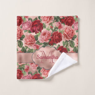 Élégant Vintage Floral Rose Rose Or Monogramme