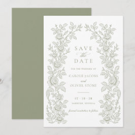 Elegant Vintage Floral Sage Green Save the Date Kaart