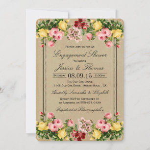 Elegant Vintage Floral Verloving Shower of Party Kaart
