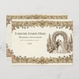 Elegant Vintage Floral Wedding Invitation Postcard