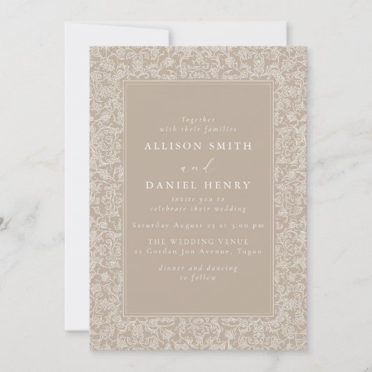 Elegant Vintage Frame Beige Wedding Invitation (Devant)