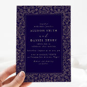 Elegant Vintage Frame Navy Wedding Kaart