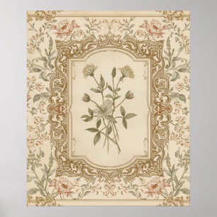 Elegant Vintage Frans Gegraveerd Bloemmotief Poster