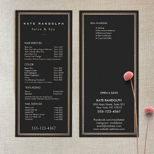 Elégant Vintage Gold Bordure Black Prix Menu