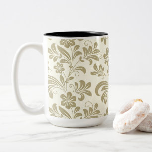 Elegant Vintage Gouden Bloemmotief Tweekleurige Koffiemok