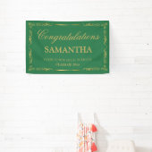 Elegant Vintage Green Gold Afstuderen Spandoek (Insitu)