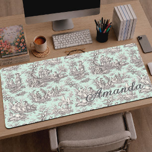 Élégant Vintage Gris Menthe Toile De Jouy Monogram