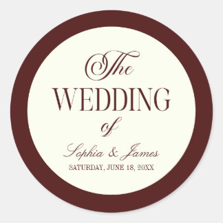 Elegant Vintage Ivory Dark Burgundy Wedding Ronde Sticker