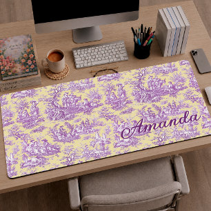 Élégant Vintage Jaune Toile de Jouy Monogramme