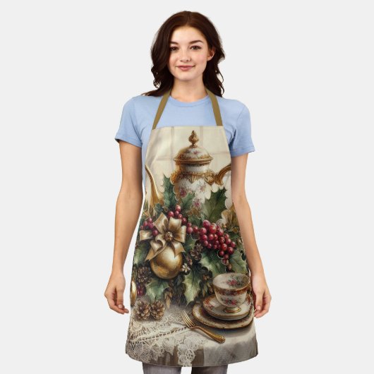 Elegant Vintage Kerst Thee Feestje Schort (Gedragen)