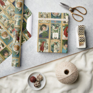Elegant Vintage-kerstkaarten met Gold-grenzen Cadeaupapier