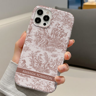 Elegant vintage light brown toile de jouy  iPhone 16 hoesje