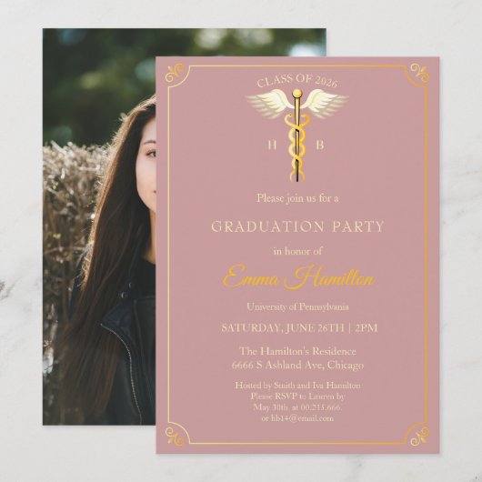 Elegant Vintage Medical Graduation Invitation | Du (Devant / Derrière)