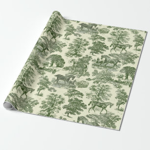 Elegant Vintage Olijfgroene Paard Toile Patroon Cadeaupapier