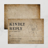 Elegant Vintage Parchment Wedding RSVP Card (Devant / Derrière)