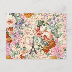 Elegant Vintage Paris Eiffel Tower Cute Rozen Briefkaart