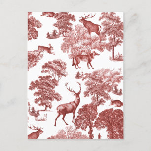 Elegant Vintage Red Toile Deer Fox Bossen Briefkaart
