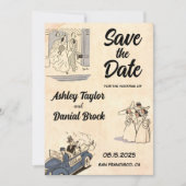 Elegant Vintage Retro Comic Wedding Save the Date Kaart (Voorkant)