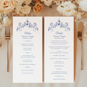 Elégant Vintage Romance Blue Food and Dracks Menu
