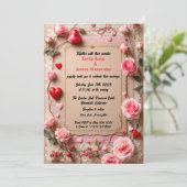 Elegant Vintage Roses &Hearts wedding invitation (Debout devant)