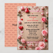 Elegant Vintage Roses &Hearts wedding invitation (Devant / Derrière)