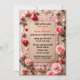 Elegant Vintage  Roses &Hearts wedding invitation Kaart