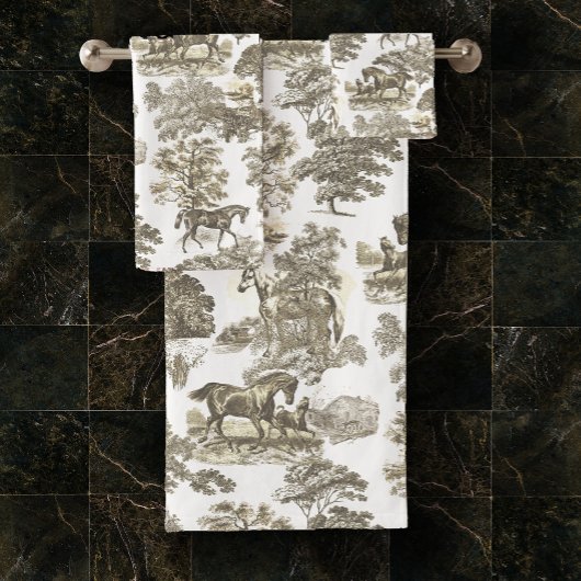 Elégant Vintage Rustic Gold Beige Horses Toile