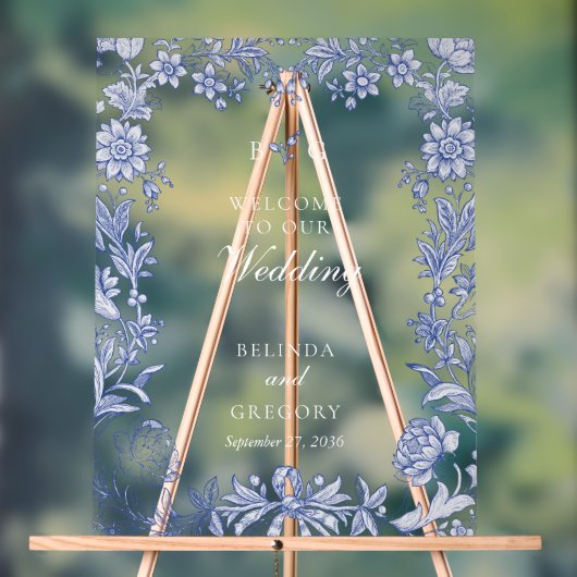 Élégant Vintage Rustique Français Bleu Mariage Flo (Neutre)